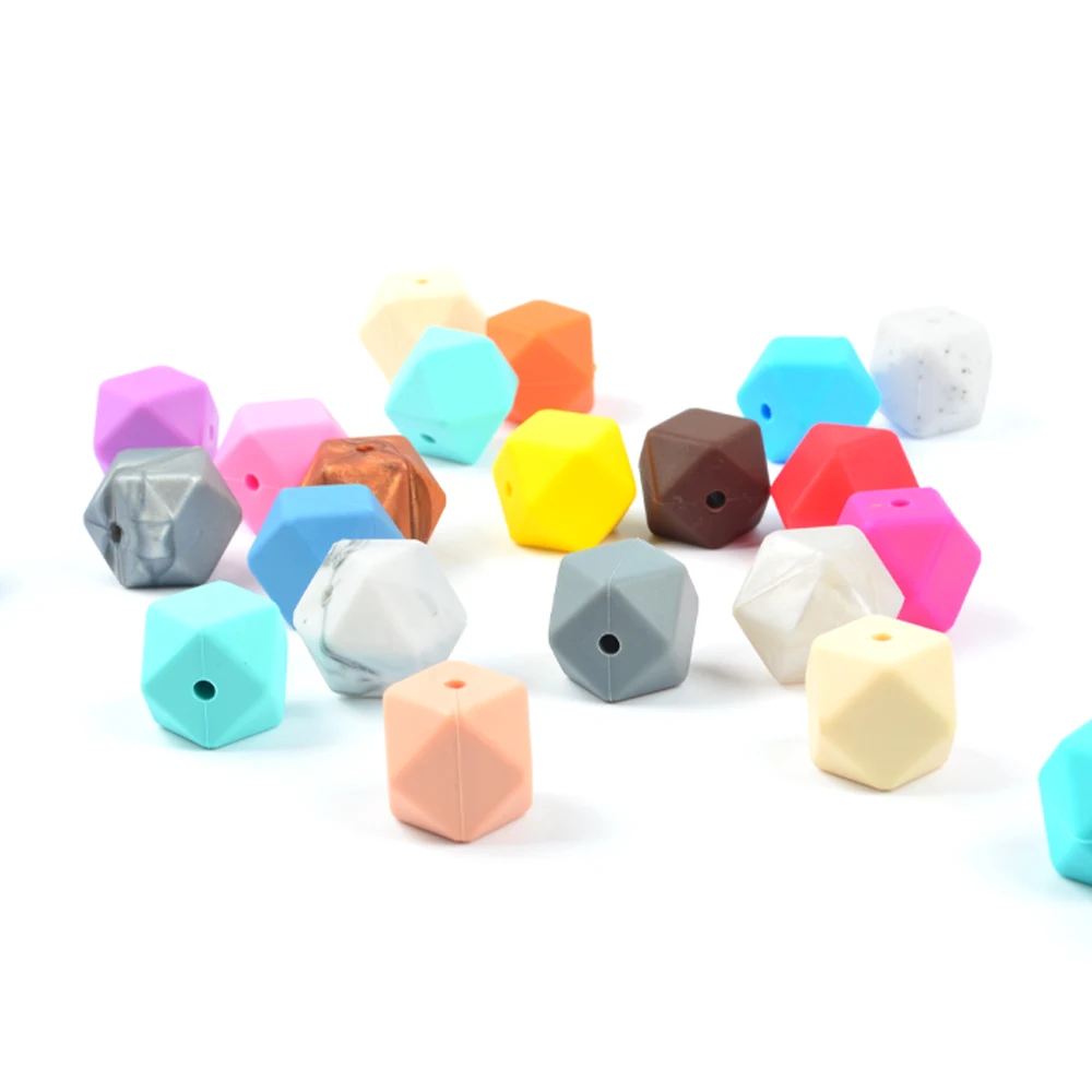 LOFCA Mini Hexagon 20pcs Silicone Beads 14mm Chewing Beads Charm Baby Teether Newburn Teething Necklace Pacifier Clip