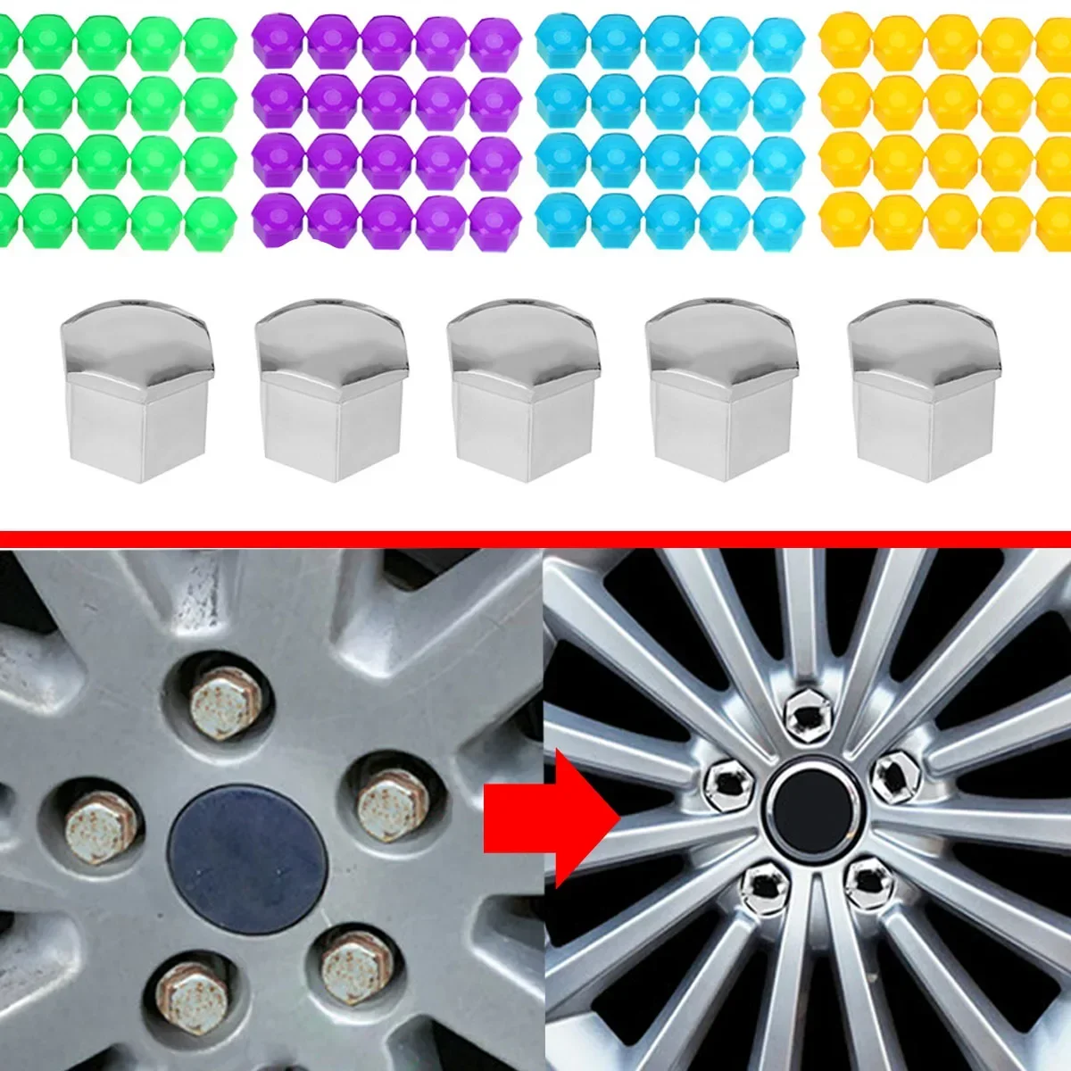 20pc 17MM 19MM 21MM Car Wheel Nut Caps Protection Caps Anti-Rust Hub Screw Cover Tyre Nut Bolt Exterior Decoration Bolt Hub Caps