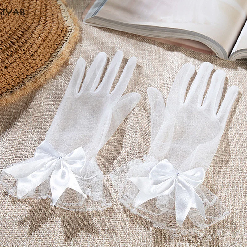 Luvas de noiva de cetim branco laço laço luvas de casamento vestido de casamento luvas etiqueta mão vestido de casamento acessórios