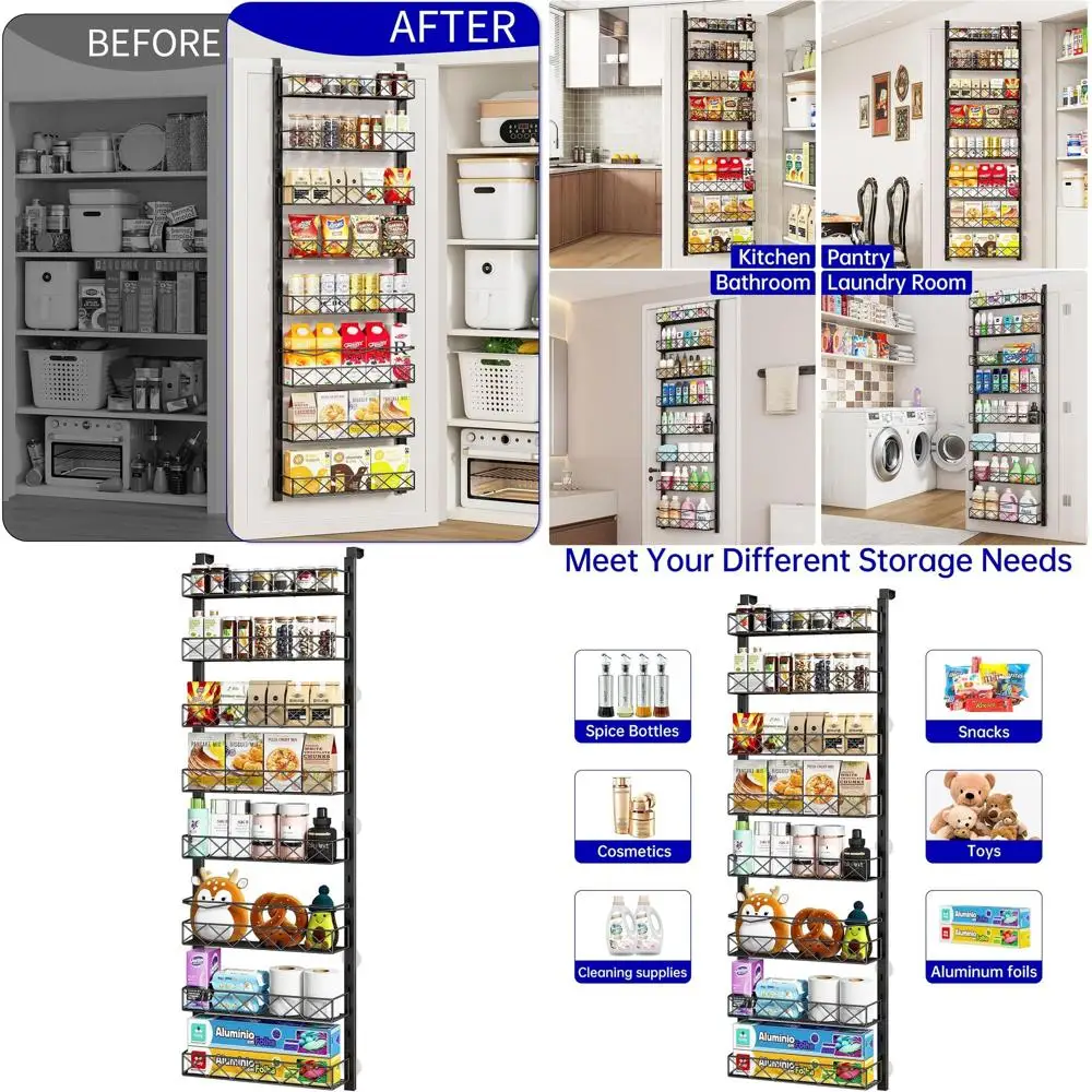

Органайзер MIAOLI на дверь, черный, 8-ярусный, с регулируемыми корзинами, подвесная полка для специй на дверь шкафа