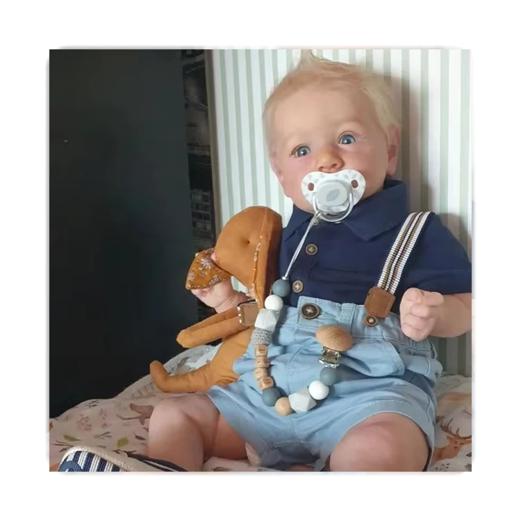 Lovely Silicone Weighted Baby Doll 20'' Realistic Toddler Boy Reborn Baby Dolls with Curly Blonde Hair