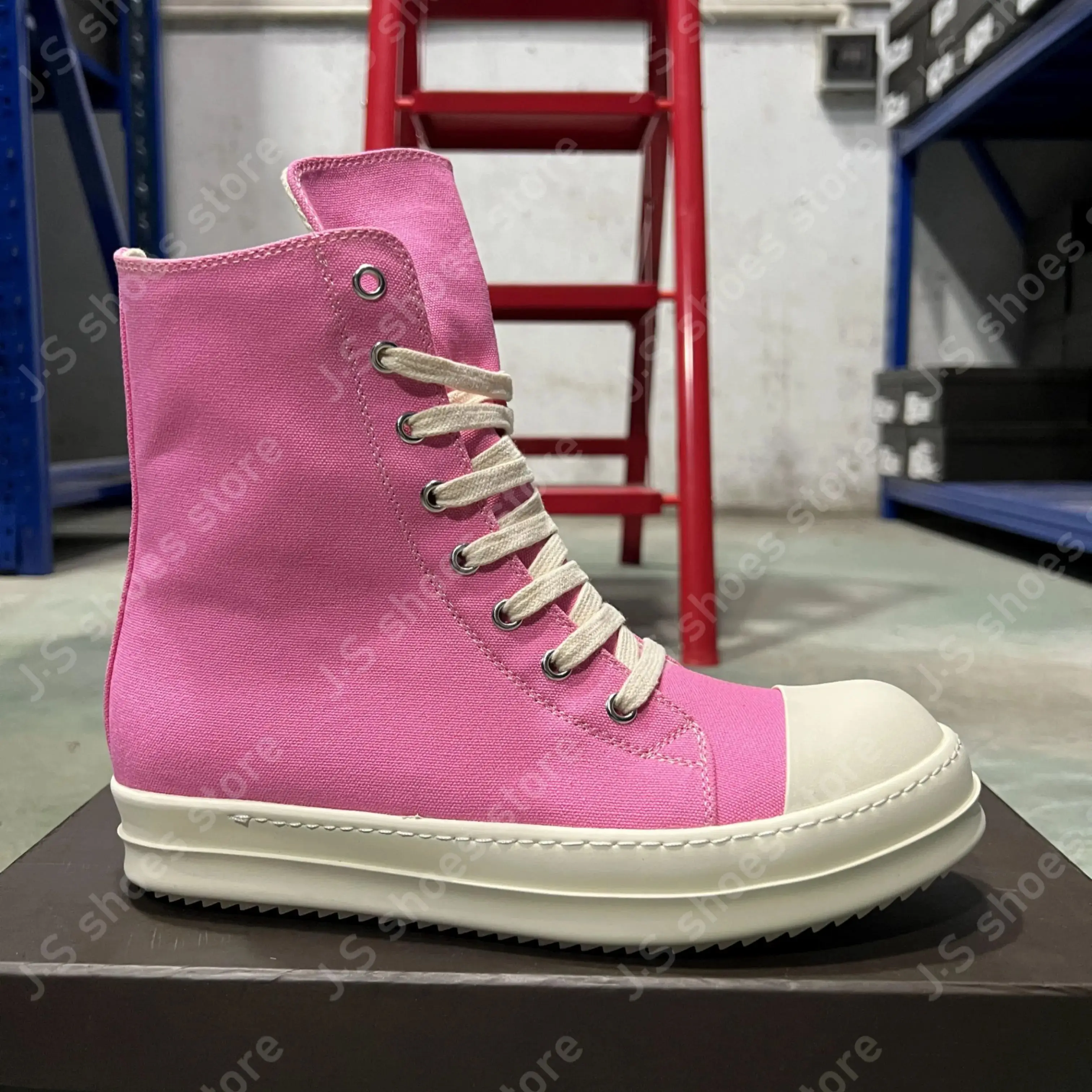 

Ricks Geobasket Pink Canvas High Top Shoes Owens Design Sneaker Men Shoe Owen Genious Zipper Women Ankle Boots Casual Sneakers