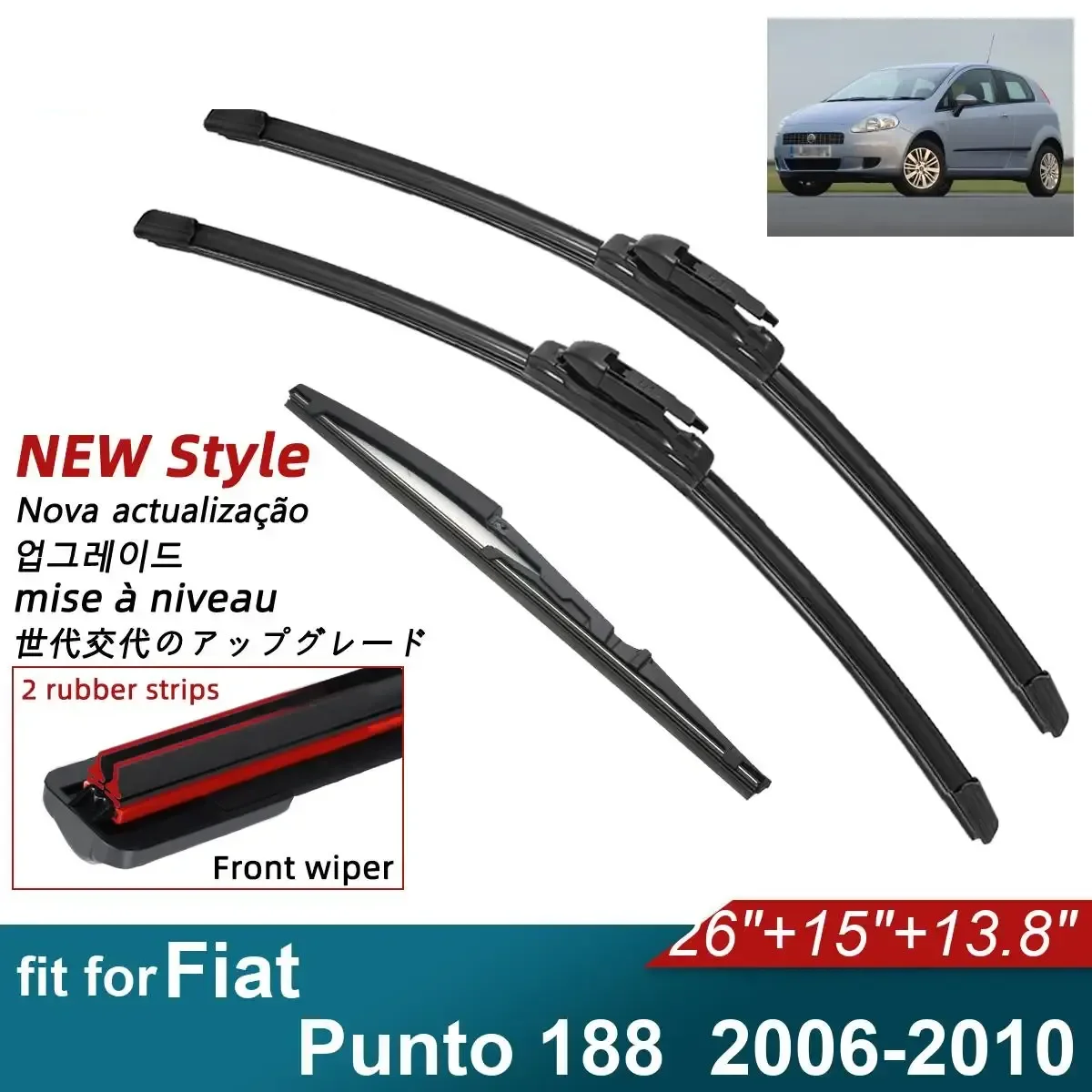 

Double Rubber Car Wiper Blades for 2006-2010 Fiat Punto 188 Front Rear Windscreen Wipers Car Accessories 2007 2008 2009 2010