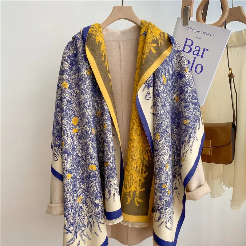 

New imitation cashmere scarf thickened and lengthened flower scarf retro ethnic style shawl