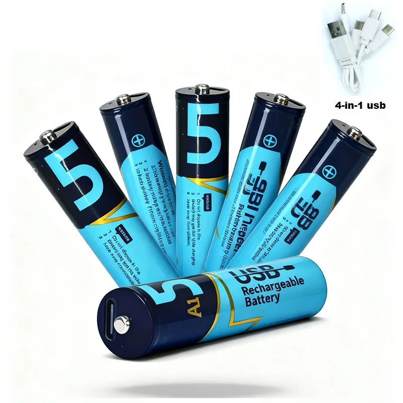 

6PCS AA Battery with USB Type-C Cable Rechargeable Lithium-ion Battery, 1.5V AA battery, 2200mWh AA Battery