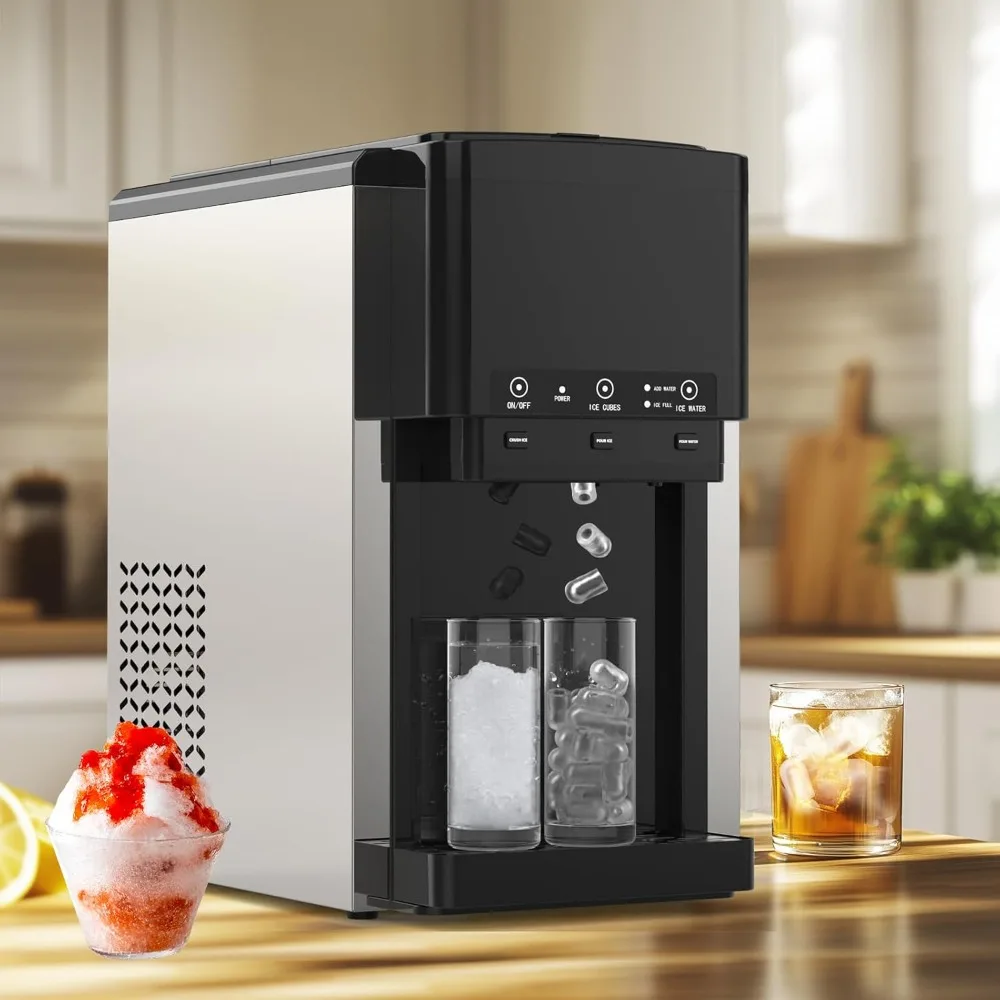 

3 in 1 Water Dispenser with Ice Maker, Nugget Ice Maker Countertop, Bullet Ice, Crushed Ice, Water Cooler,44Lbs/24H, 12 Ice Cube