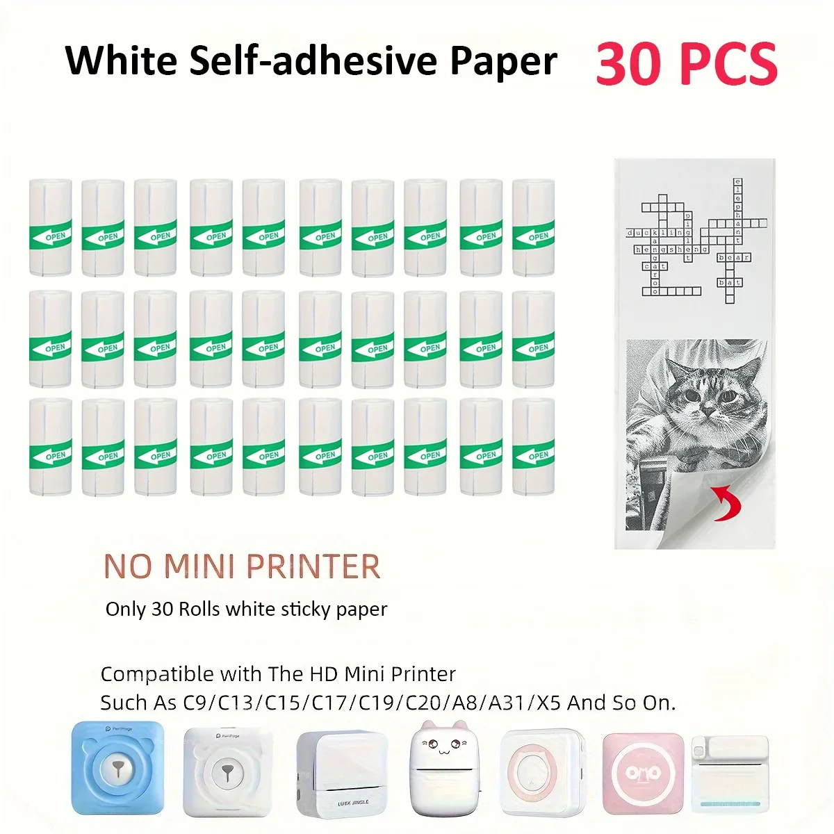 30 Rolls Mini Printer Paper Printer Paper Thermal Sticker Paper Self-adhesive Photo Printer Labels For Photos Notes 5.7 x 2.5cm