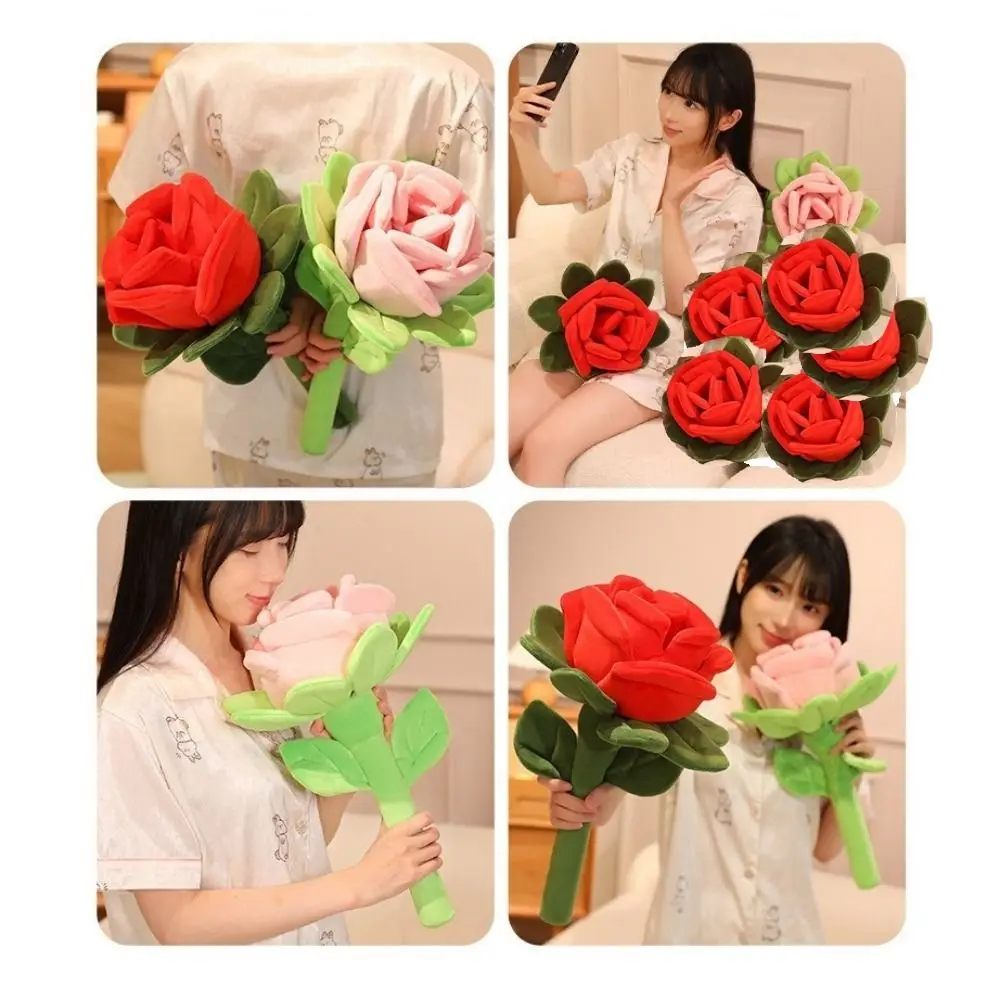 

Creative Bouquet Realistic Simulation Rose Soft Romantic Rose Bouquet Heart Holding Lifelike Floral Cushion Game Props