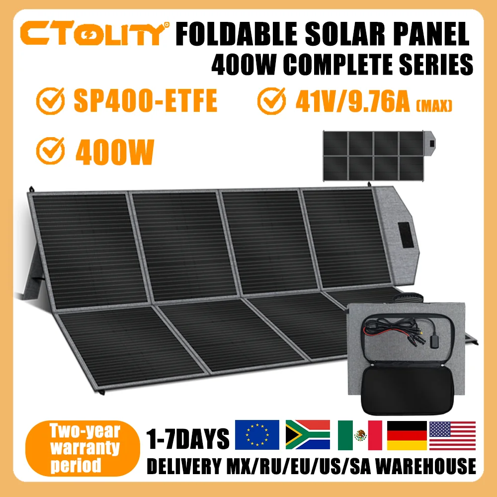 CTOLITY SP400-ETFE Version 400W Faltbares Solarpanel 41V 9.8A IP65 Wasserdichtes Solarpanel für Powerstation, netzunabhängige Stromversorgung im Freien, Wohnmobil, Camping