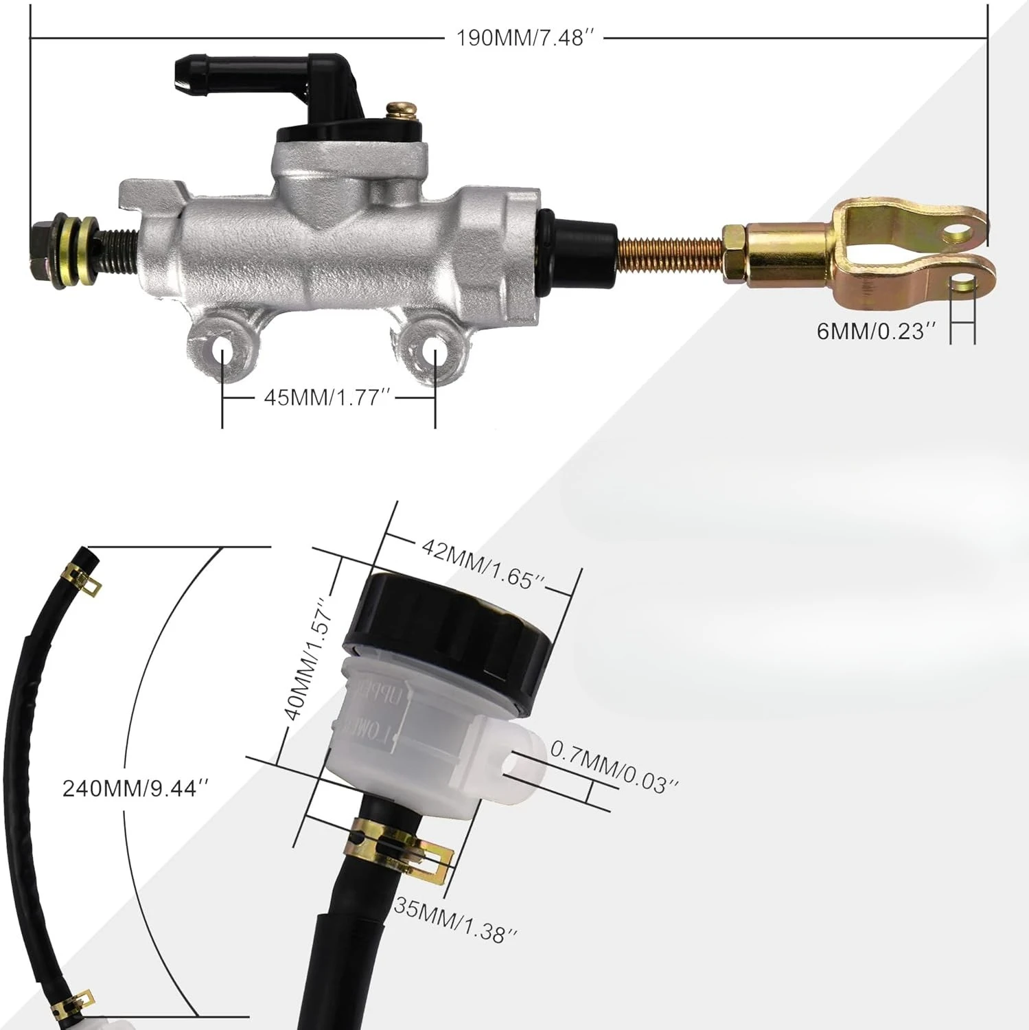Rear Brake Master Cylinder with Reservoir for 50cc 70cc 90cc 110cc 125cc ATV Chinese Dirt Bike Pit Bike