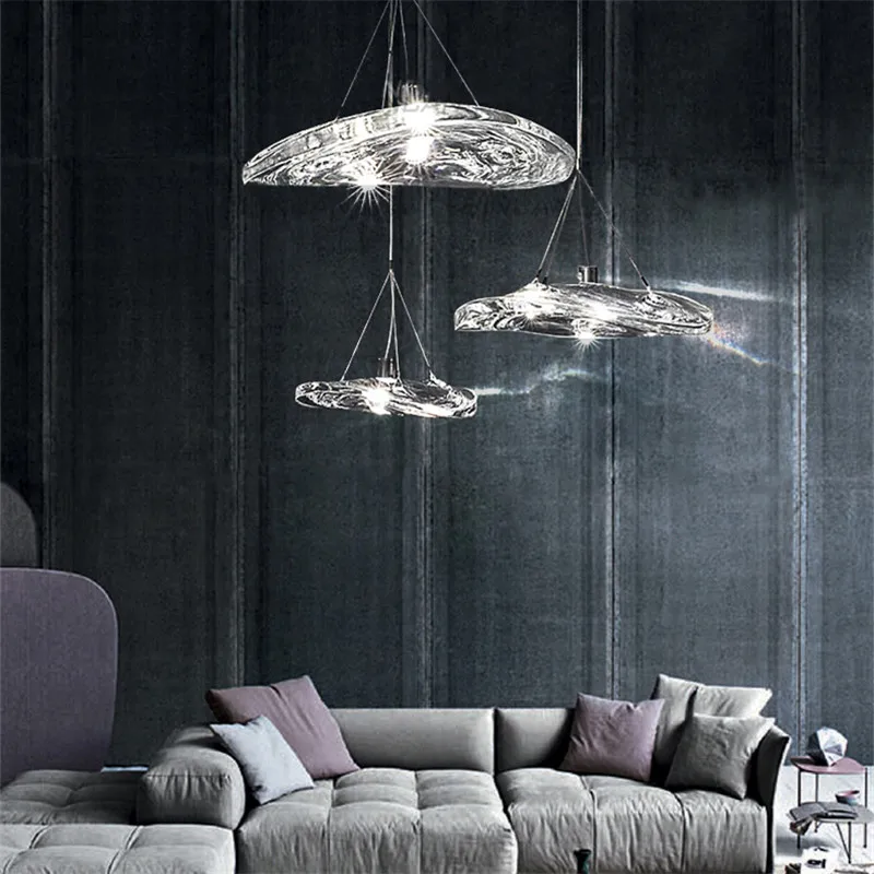 Lampu gantung Manta, lampu hias kaca bening desainer, dekorasi seni restoran, lampu daun, lampu samping tempat tidur, lampu makan malam, lampu tangga