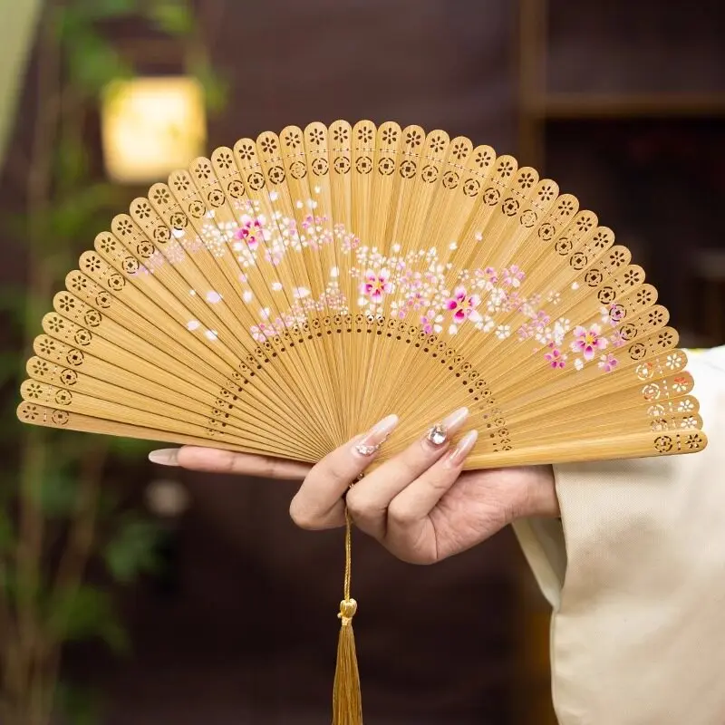 All Bamboo Folding Fan Portable Summer Cooling Daily Fan for Women Dance Performance Stage Prop Photography Students Gift