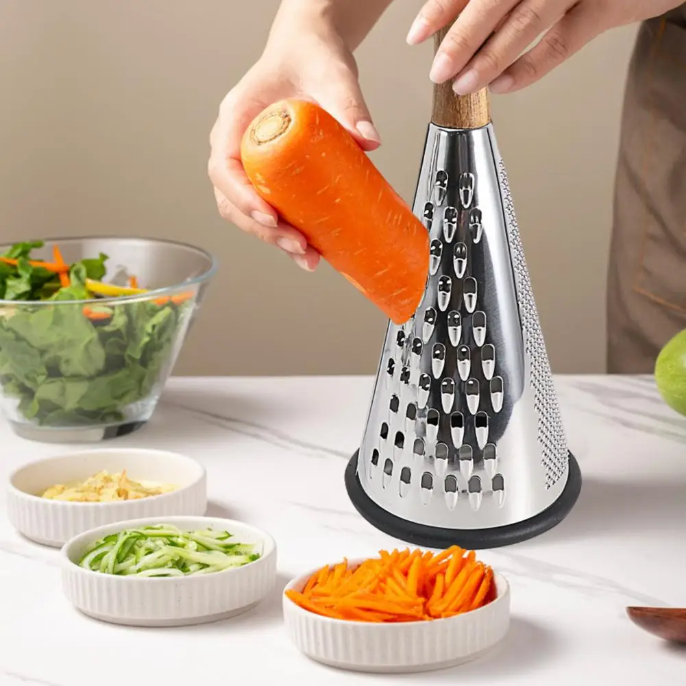 

Handheld Carrots Grater Wooden Handle Stainless Steel Cone Cheese Grater 3 Vegetable Shredder for Grating Cheese for Parmesan