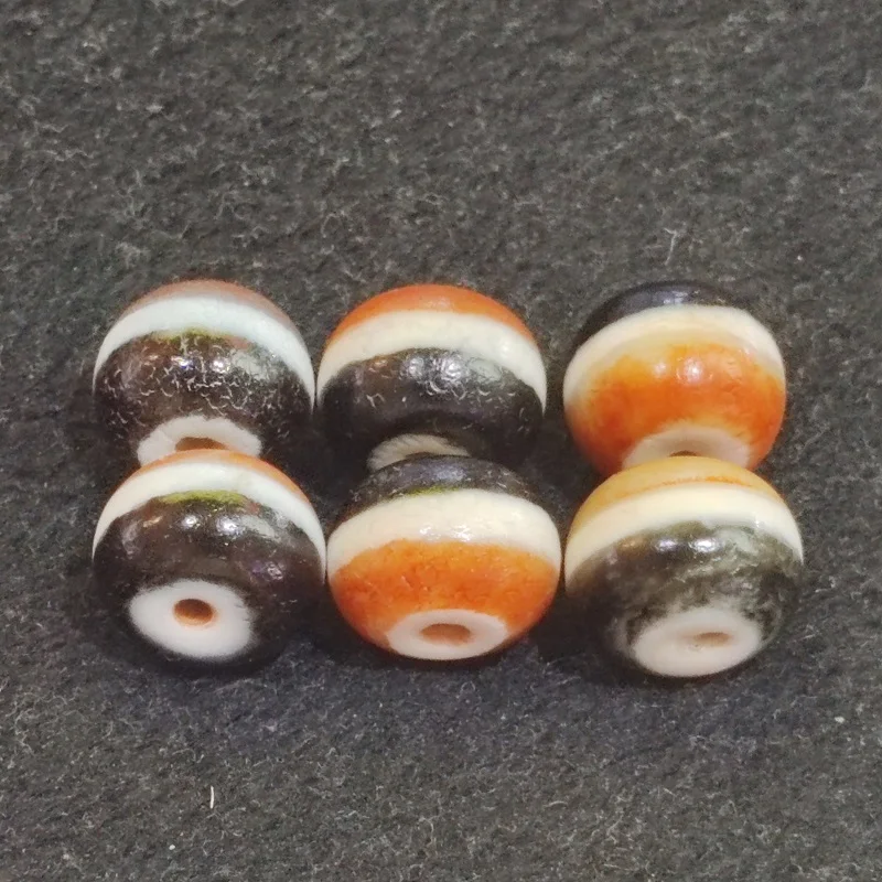 Tibetan Totem Agate Dzi Horseshoe Weathered Tricolor First Line Medicine Master Tianzhu Necklace Pendant DIY Accessories