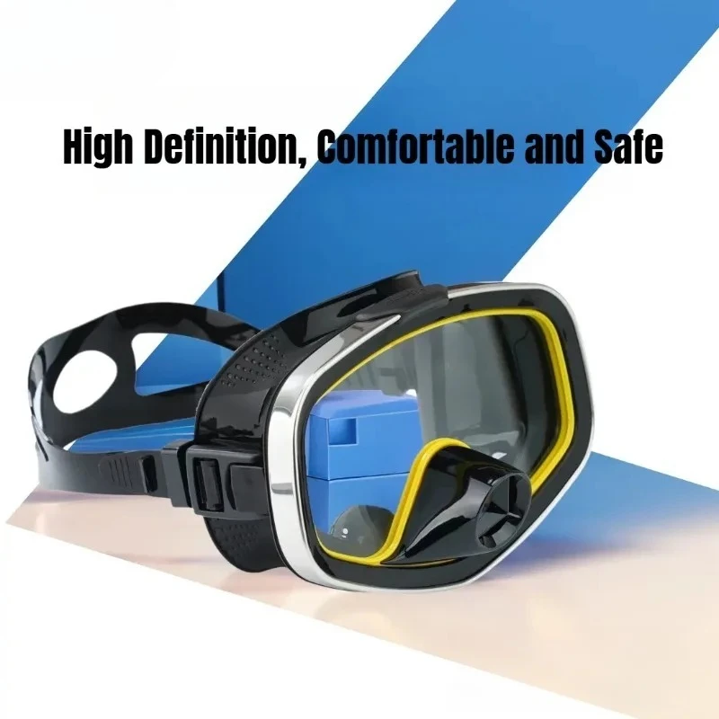 Full Face Snorkel Mask with Tempered Glass Underwater Operation Liquid Black Silicone Strap Exhaust Valve Flat Lens Diving Goggl