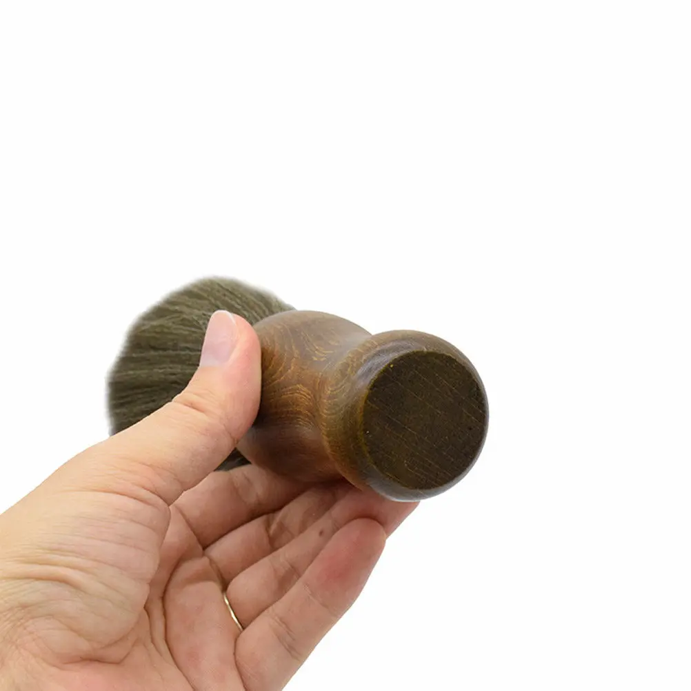 Hair Salon Neck Duster Brush Wool Bristles Wooden Handle Easy Grip Broken Hair Removal Tool for Barbers and Home Use Brown