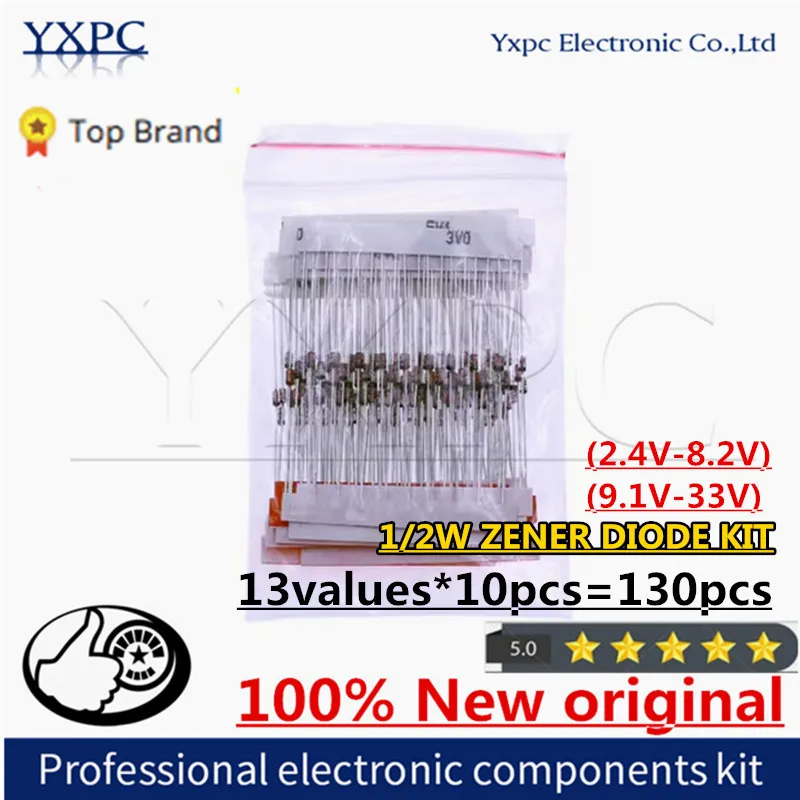 13values*10pcs=130pcs 1/2W ZENER DIODE KIT 2.4V 2.7V 3V 3.3V 3.9V 4.3V 9.1V 10V 12V 13V 15V 16V 18V 20V 22V 24V 27V 30V 33V 0.5W