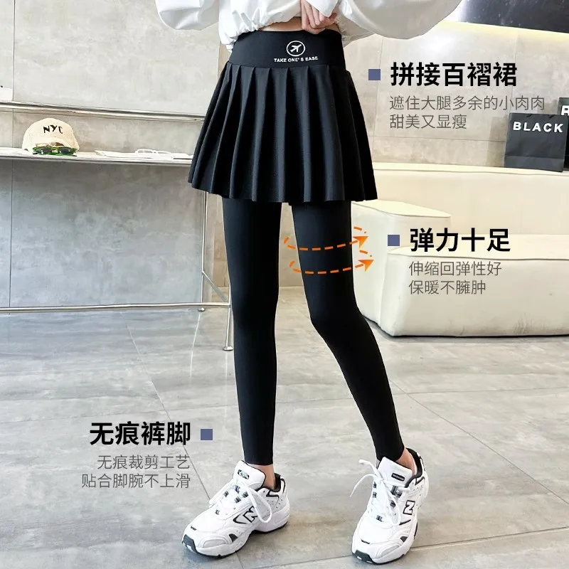 Summer Girls Fake Two Piece Pants Skirt Children\'s Breathable Skirt Pants Thin Bottom Pants Girls Leggings Pleated Skirts Mini