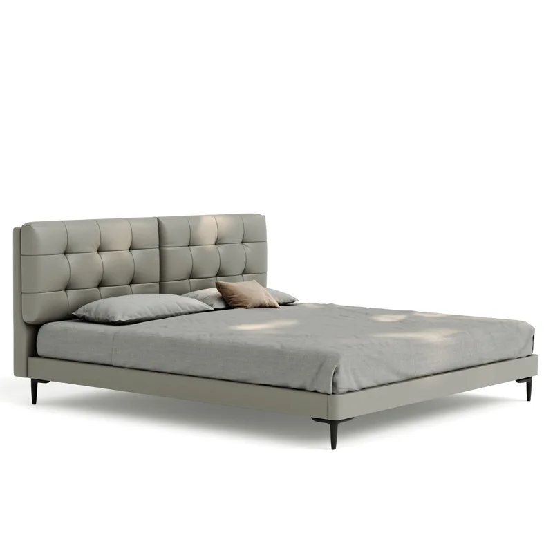 

Leather bed first layer cowhide Italian minimalist ultra-thin bed