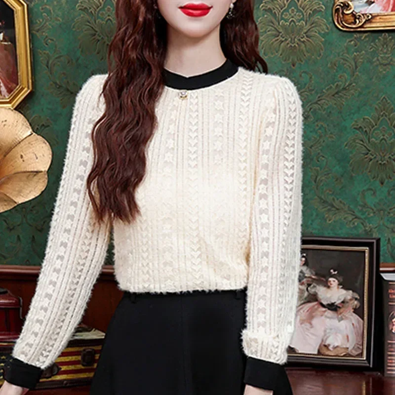 New Long Sleeve Lace Women Blouse O-Neck Spliced Blouse Shirt Women Tops Camisas Blusas Camisas De Mujer Blusas Para Mujer M723