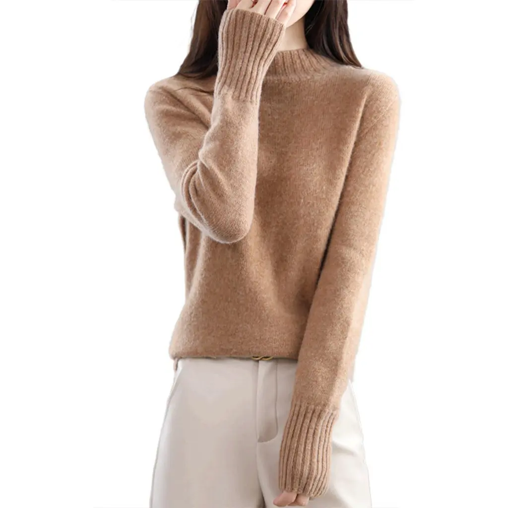 

Autumn Winter Women's Wool Sweater Loose Fit Half High Collar Warm Pure Color Commuter Fashionable Knitwear Top