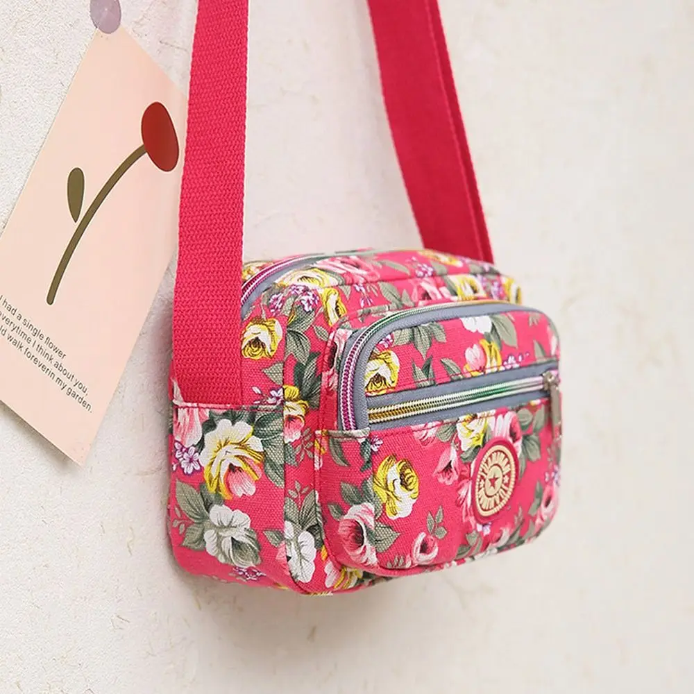 Casual Nylon Shoulder Bag Classic Vintage Tote Bag Multi Layered Floral Print Single Shoulder Backpack Student