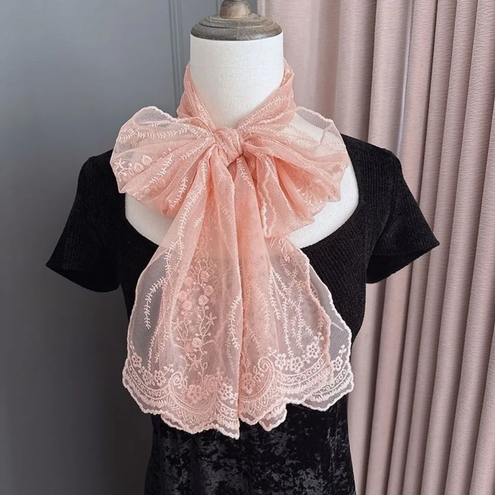 

Универсальный длинный женский кружевной шарф однотонного цвета с вышивкой в виде цветов, корейская версия, женский головной платок, женский аксессуар