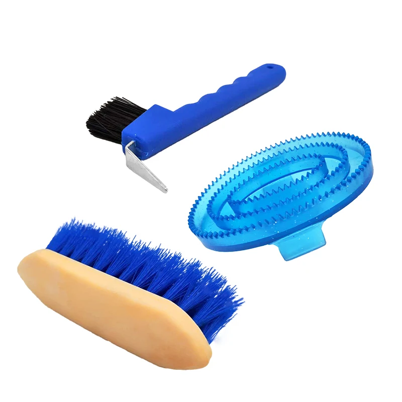 Horse Grooming 3pcs Set, Equestrian Cleaning Tools with Brush, Curry Comb & Hoof Pick for Daily Horse Care