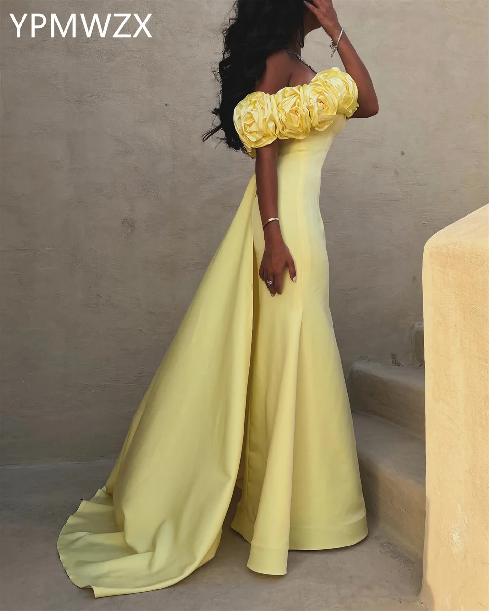 Customized Evening Dress Formal Party Occasion Women YPMWZX Off-the-shoulder Column Floor Length Skirts Stole Bespoke  D