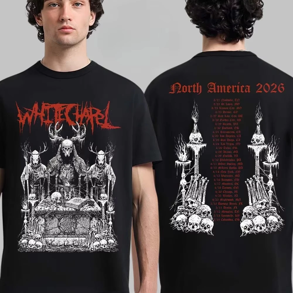 Whitechapel North America 2026 Tour Graphic Tee Featuring Altar Skull Art Deathcore Streetwear Casual Unisex