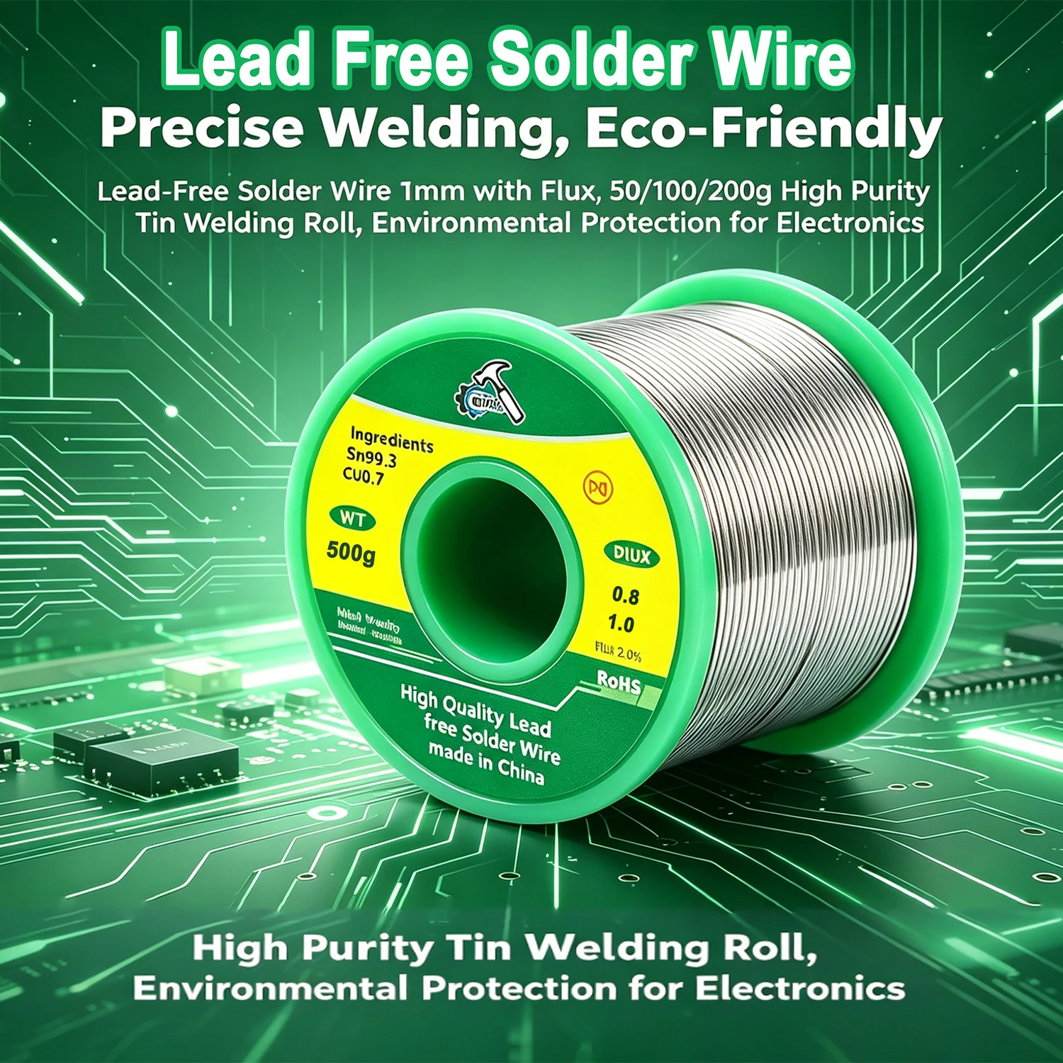 

1mm Lead-Free Solder Wire , High Purity Tin with Flux, Eco-Friendly for Electronics Soldering 200g/500g