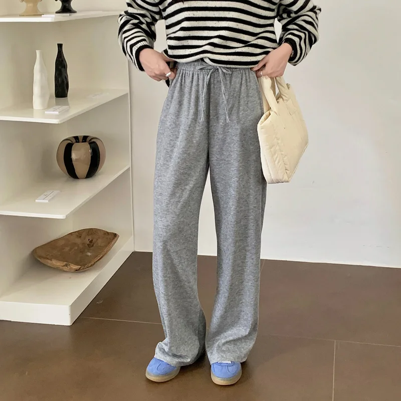 ارتفاع الخصر واسعة الساق سراويل تقليدية المرأة 2025 الكورية Sle الخريف الشتاء فضفاض مستقيم ثنى كسول الطابق طول Spor #2