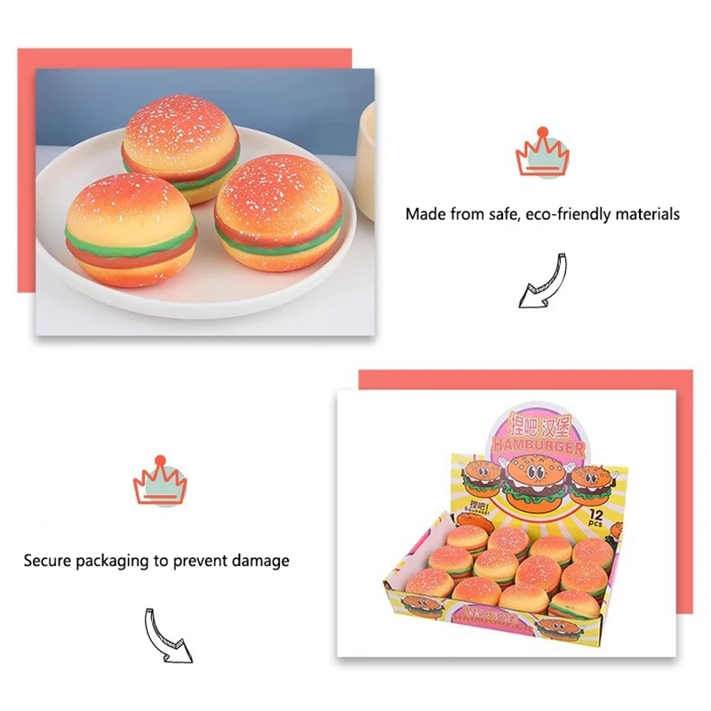 Cute Burger Creative Stress Relief Squeeze Toy Slow Rising Food Squishy Ball Anti‑anxiety Fidget Toy For Leisure Entertainment image 6