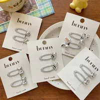 Silver Bow Love Star Children Hair Clip Cute Cartoon Rabbit Bear Girls Hairpin Simple Exquisite Versatile Fashion Kids Headwear