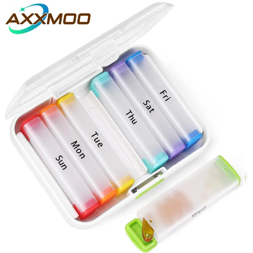 1PCS 7 Day Twice Daily Pill Organizer with Rotatable Handle, Portable AM PM Pill Box Container for Travel, Weekly Pill Holder