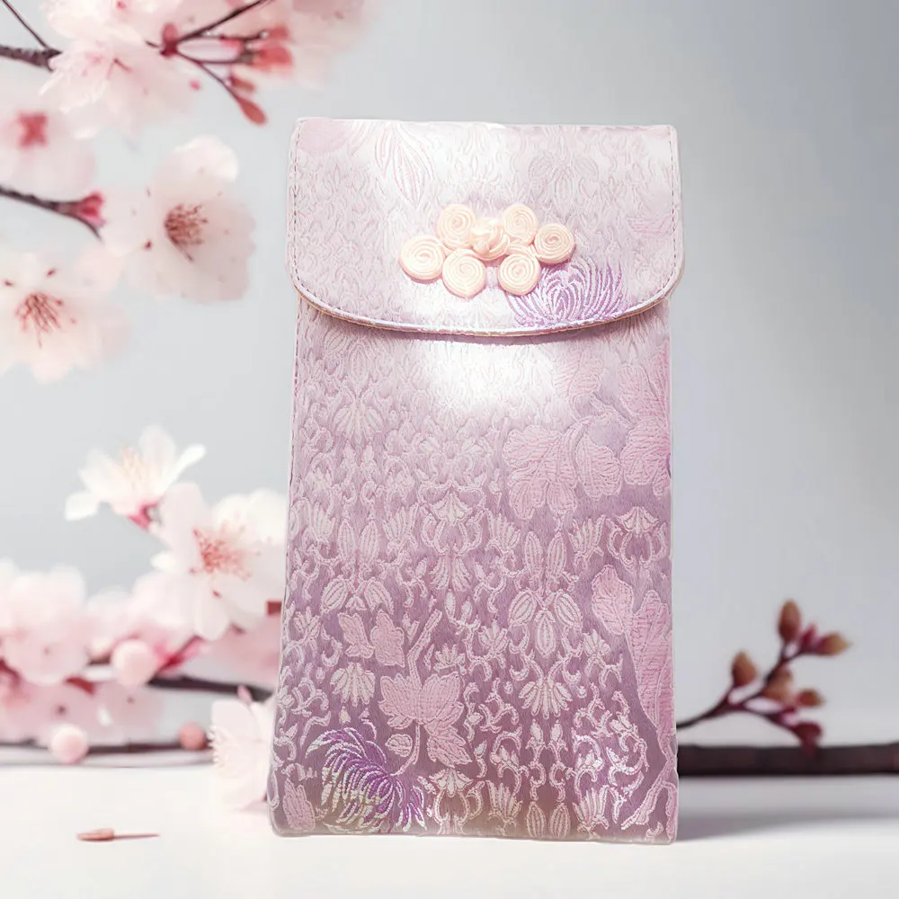 Purple Aesthetic Square Cap Wallets For Cell Phone With Oriental Knot & Crossbody StrapDesign Cloth Bag Cheongsam Accessories