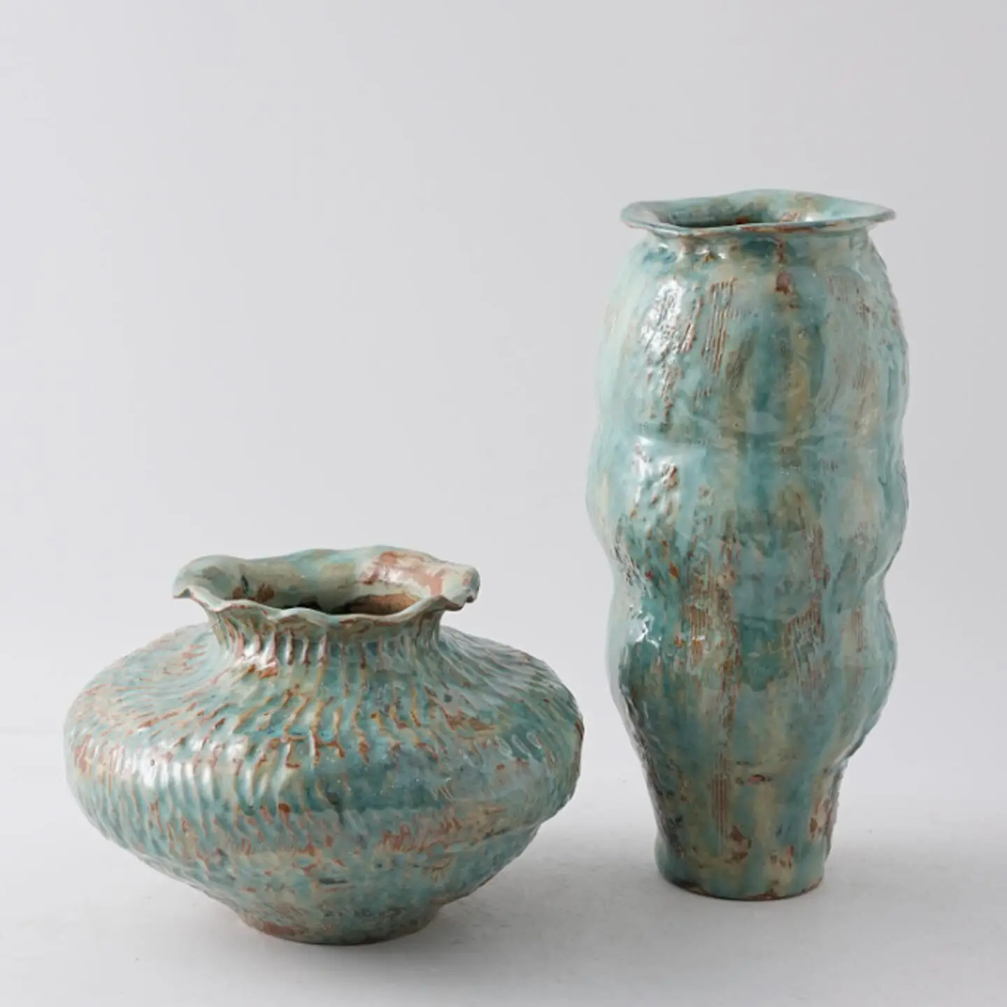 Hand-painted ink blue-green art vase ornament retro new Chinese zen flower ware desktop decoration