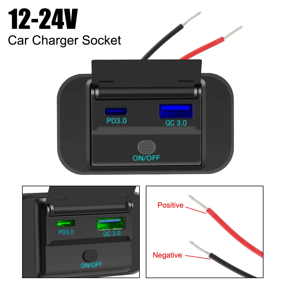 Dual USB Socket Adapter Quick Charge PD 3.0 For Motorcycle Camper Truck ATV Boat Car RV 12V/24V Car Charger Outlet Socket