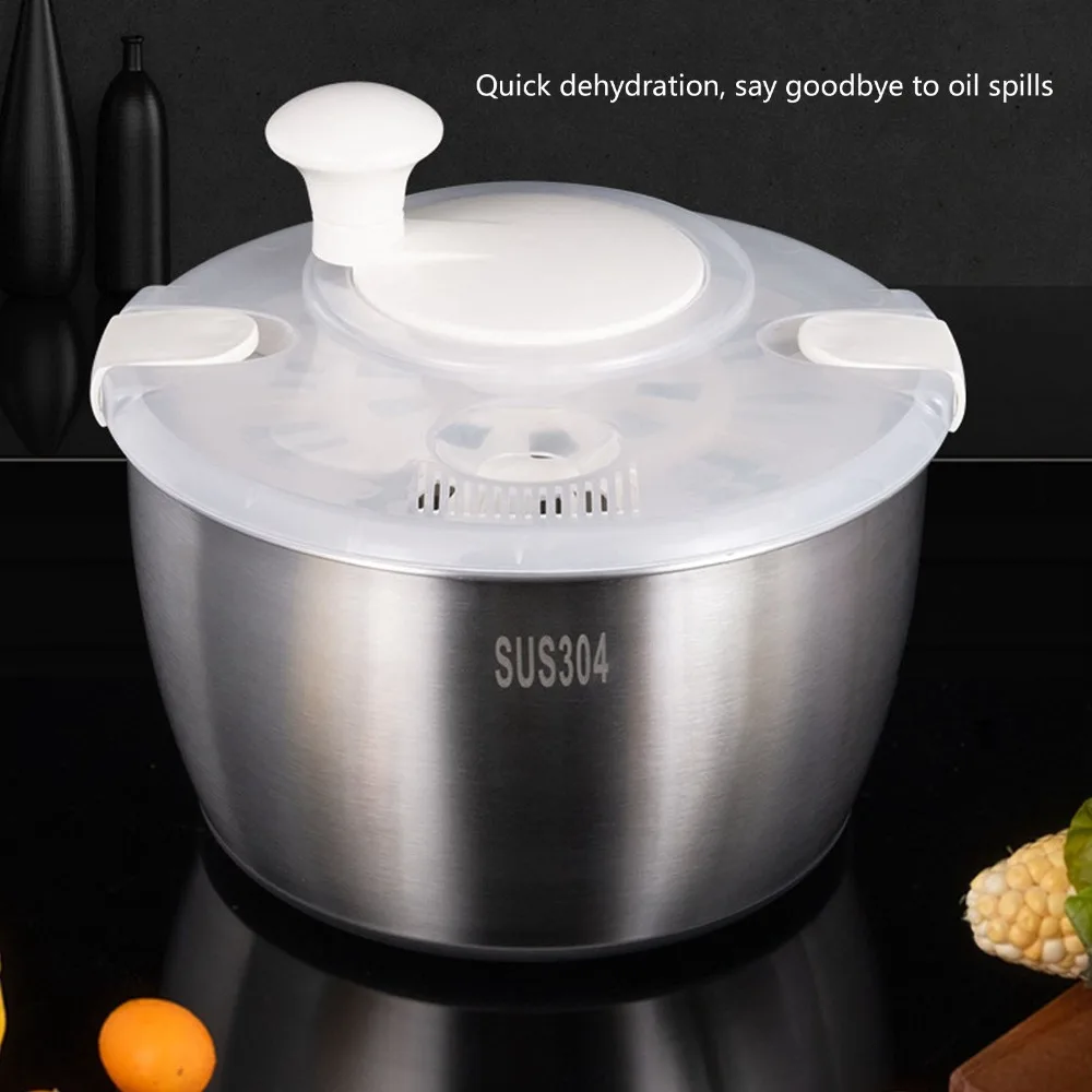 Stainless Steel PP Salad Spinner Large Capacity Multifunctional Fruit Washer Manual Operation Drainage Basket Lettuce Spinner