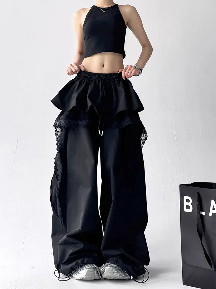 Women's Layered Skirt Design, Casual Work Pants, 2025 Spring and Summer New Style, Spliced Lace Layered Long Pants