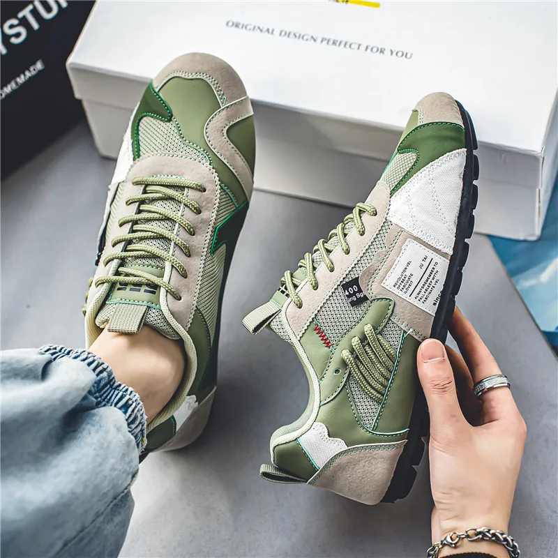 Shoes for Men Casual Sports Four Seasons Moccasins Trend Designed Personality Lace-up Leather Sneakers Comfortable Breathable