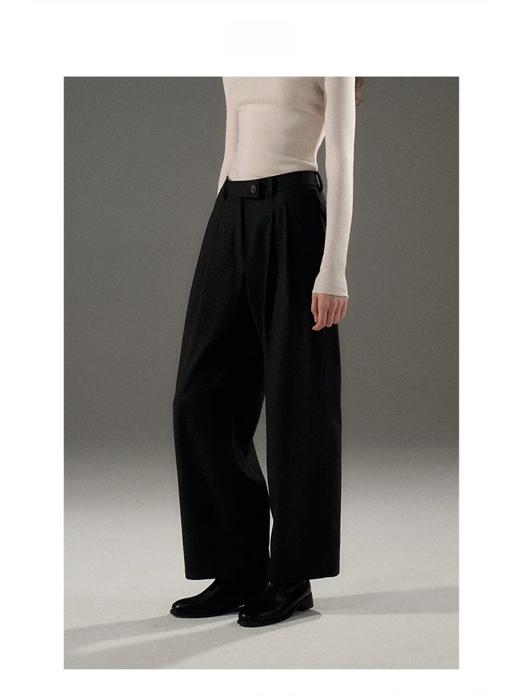 

UNID 80-Strand Wool Blend Tailored Simple Bla Woolen Trousers Women's Straight Leg Suit Pants Comfortable Skin-Friendly