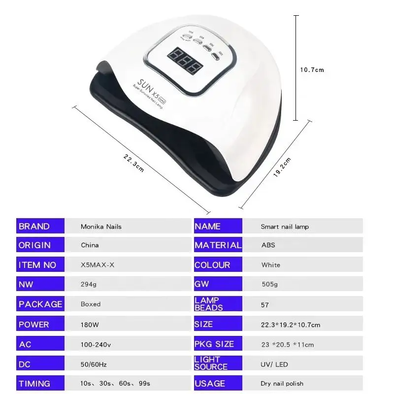 JIN PAI-secador de uñas de secado rápido, lámpara de uñas SUNX5MAX-X de 180W, inducción inteligente, máquina de fototerapia de alta potencia