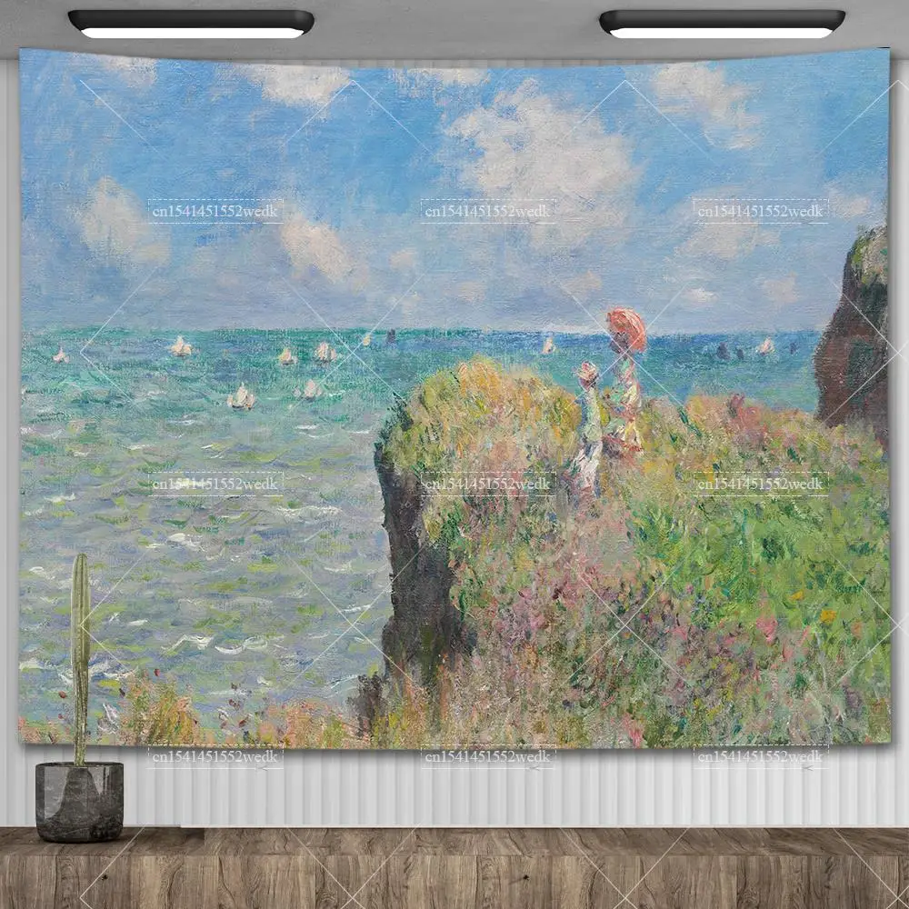 Claude Monet Artwork Wall Art Decor Tapestry Garden Floral Landscape Oil Paintings Aesthetic Room Decoration Dorm Wallpapers
