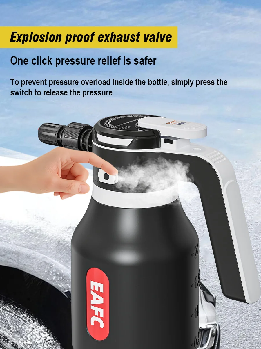 EAFC 2000ML Elektrischer Schaumsprüher, Autowaschpistole, kabellos, wiederaufladbar, Schaumkanone, Auto-Reinigungswerkzeug 60 ° Sprühbereich – Detail 9