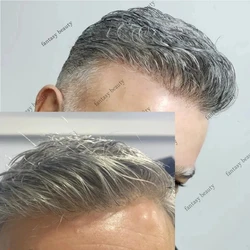 Natural Hairline Super Thin Skin Full PU  Silicon Mens Toupee Grey Human Hair Male Wig Replacements System Capillary Prosthesis