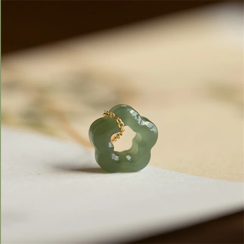 Trendy 925 Sterling Silver Chain Clavicle Necklace Female Jewelry Cute Jade Flower Pendant Women Sweet Necklace Birthday Gift