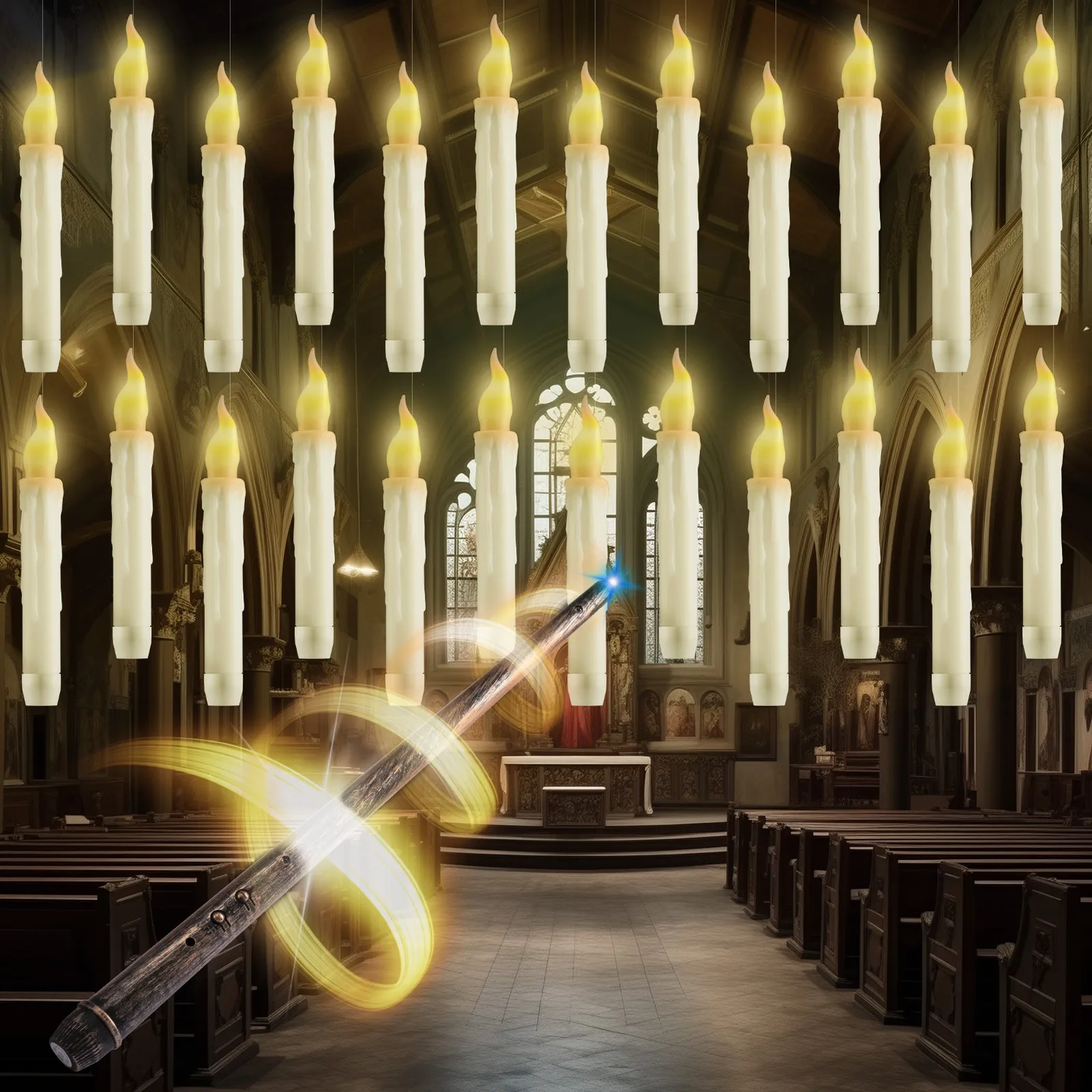 Velas flutuantes mágicas com varinha de controle, velas led cintilantes realistas sem chama para festas temáticas mágicas e decoração de casamento