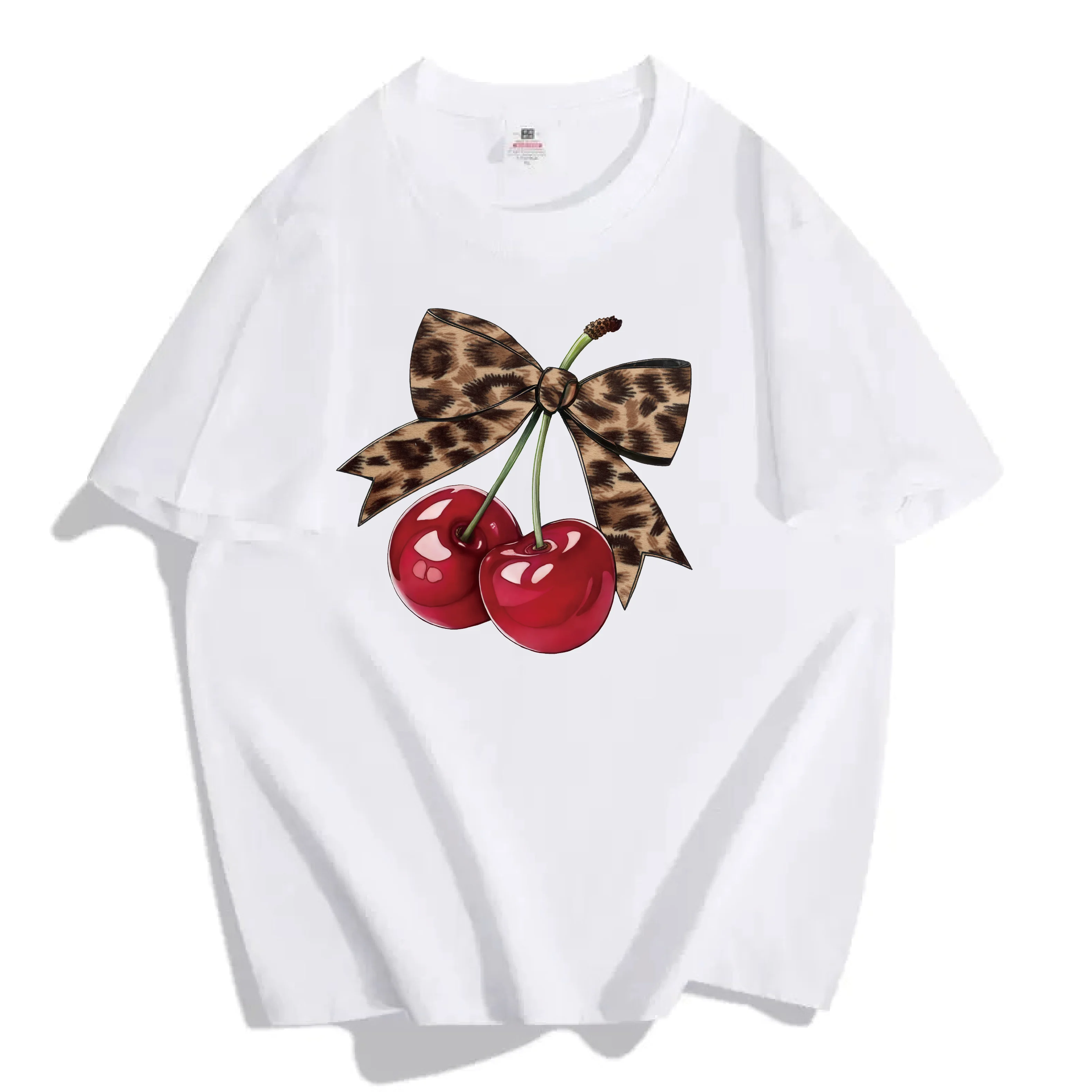 

Personalized Leopard Print Cherry Pattern Round Neck Women's T-Shirt Short-Sleeved Fashion Summer Printed Half-Sleeve Shirt T-Shirt Women's Top