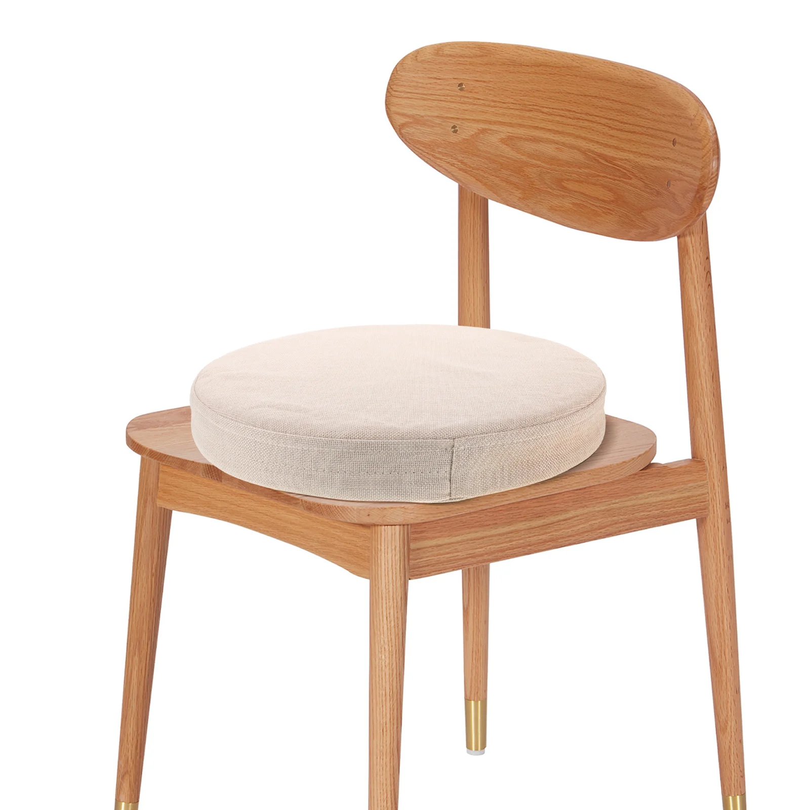 

Round Chair Cushion Linen Fabric Foam Filled Removable Cover Anti-Slip Bottom Light Beige Seat Pad For Wicker Dining